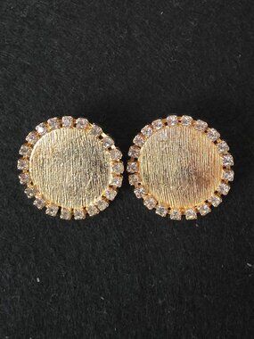 Rare Vintage 1990s Carol Dauplaise Gold Tone Rhinestone Clip-On Earrings